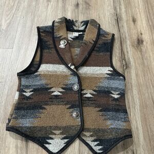 VTG Nomadic Traders Brown Vest Wool‎ Blend Southwestern Pewter Buttons Sz S